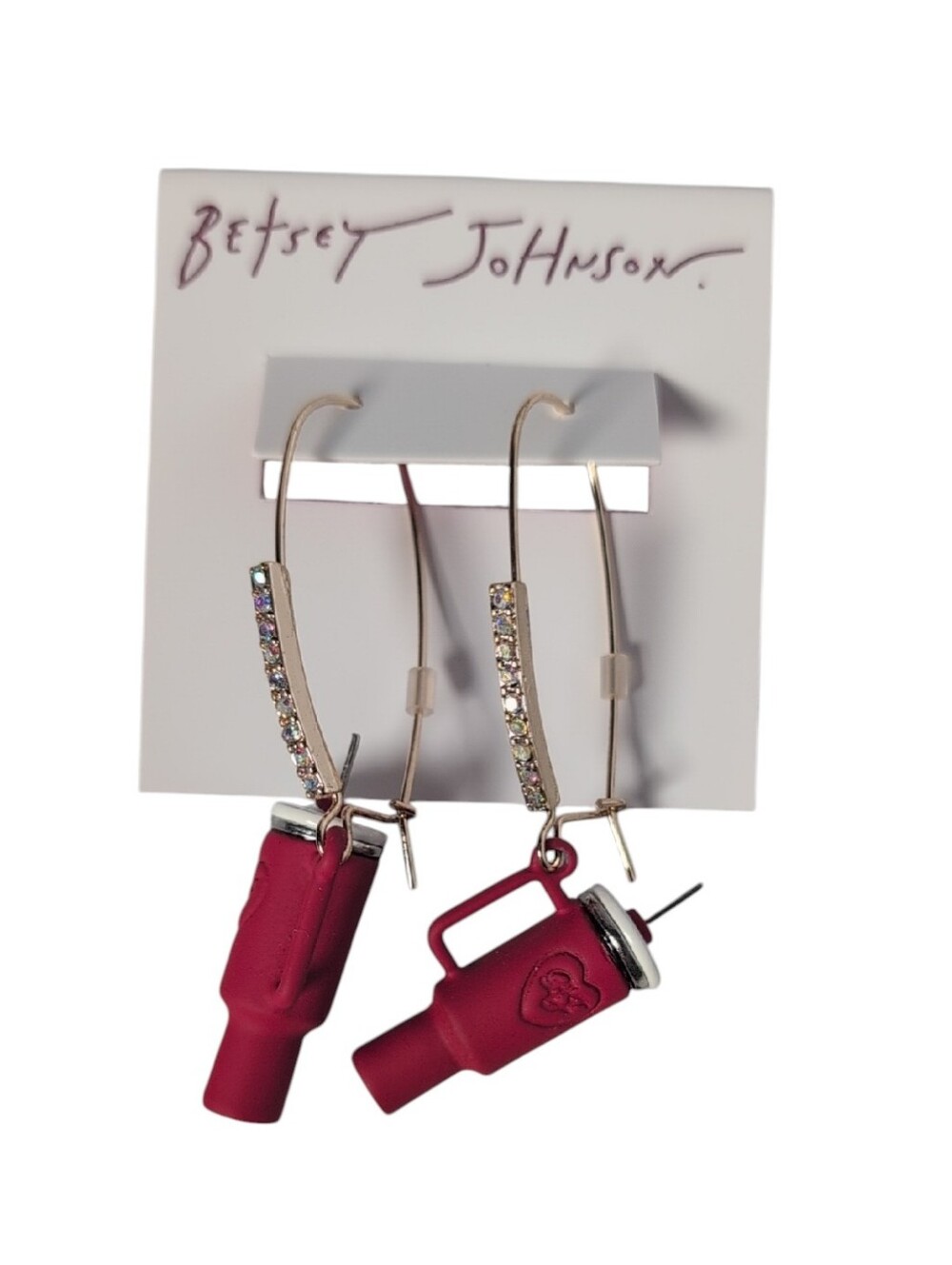 Betsey Johnson Red Tumbler Cup Drop Earrings